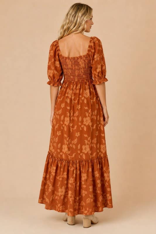 Autumn Glow Smocked Maxi Dress
