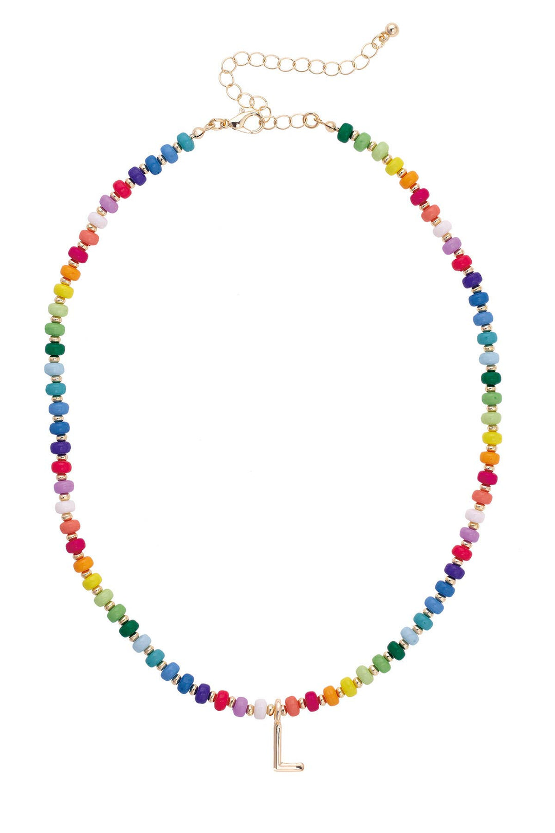 Rainbow Beaded Mini Initial Necklace