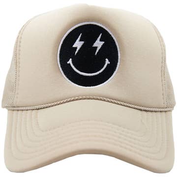 Black Smiley Trucker Hat | Khaki | Restock