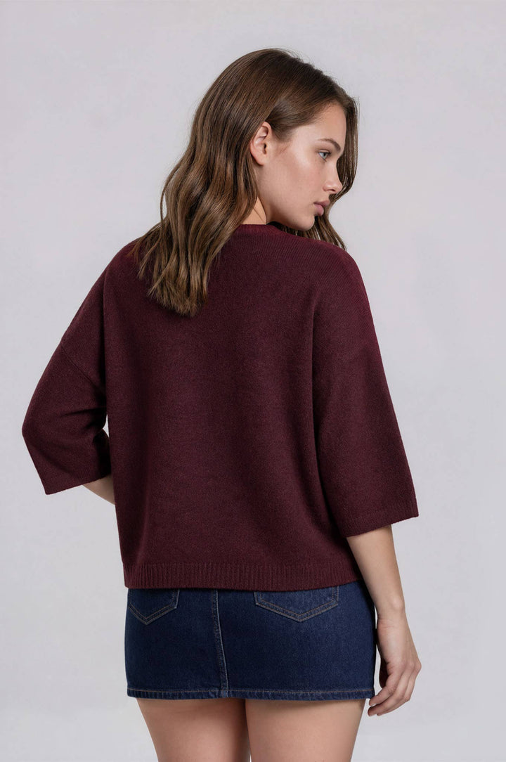 Fall Classic Half Sleeve Sweater | Black + Burgundy