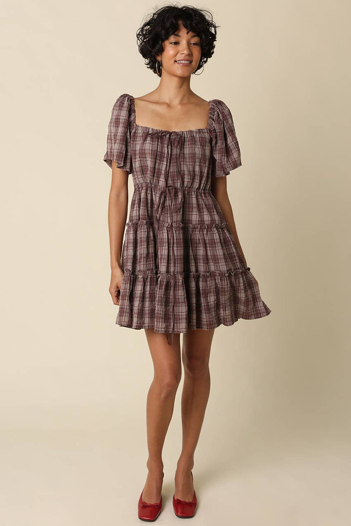 Ruby Plaid Tiered Mini Dress