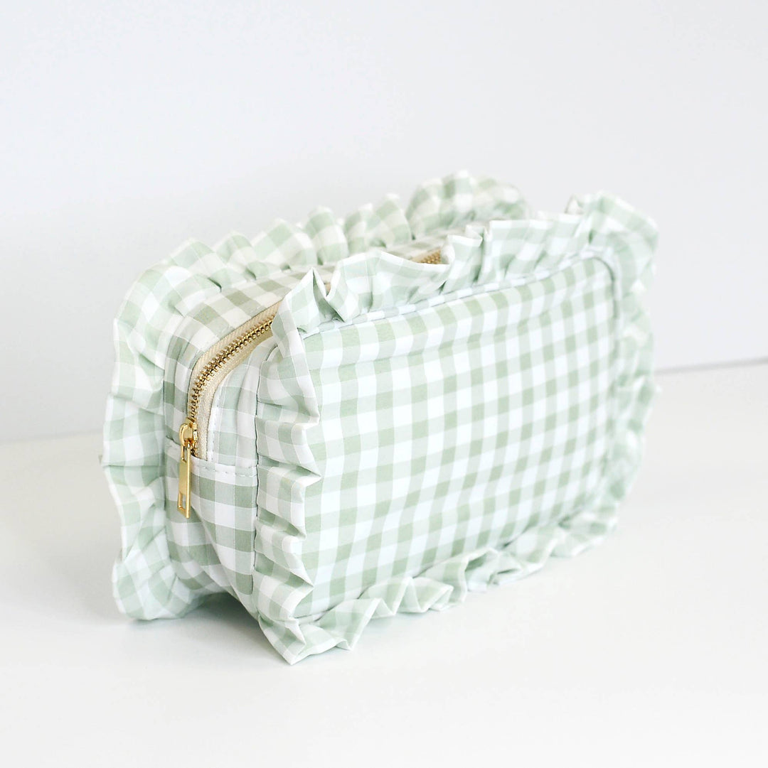 Gingham Ruffle Cosmetic Bag