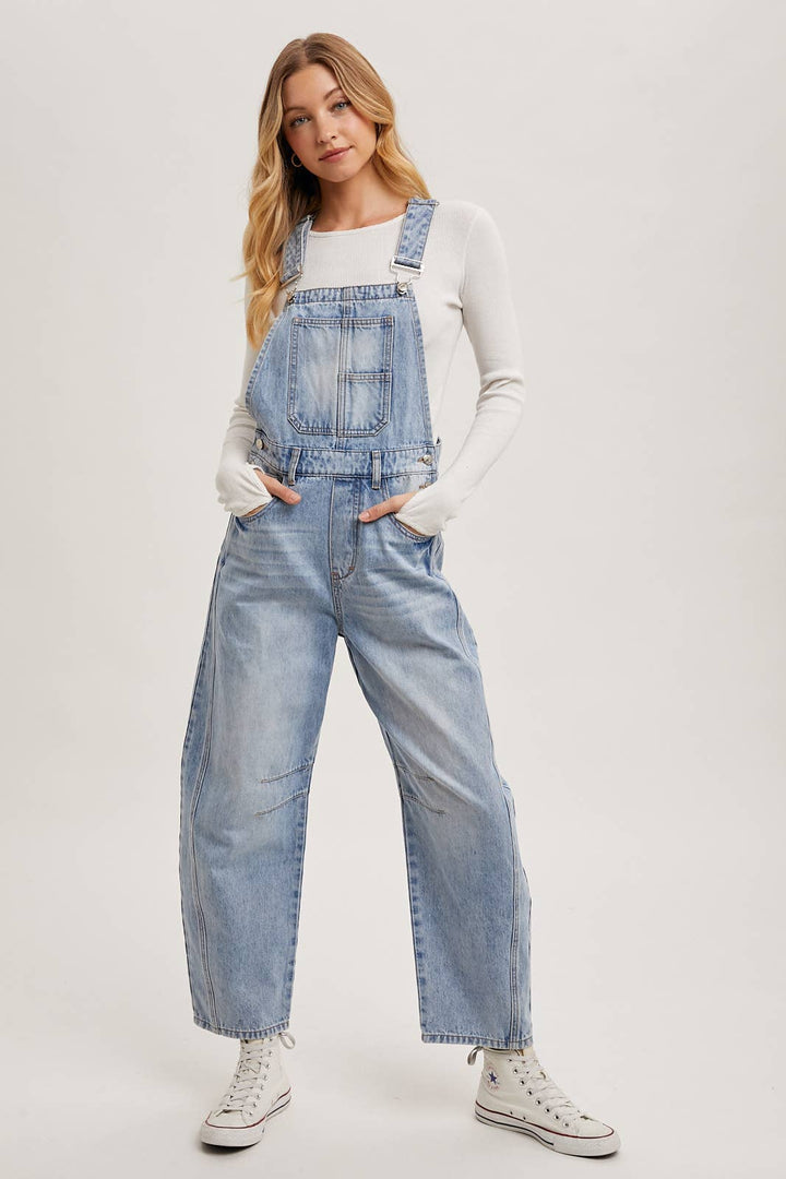 Denim Barrel Overalls