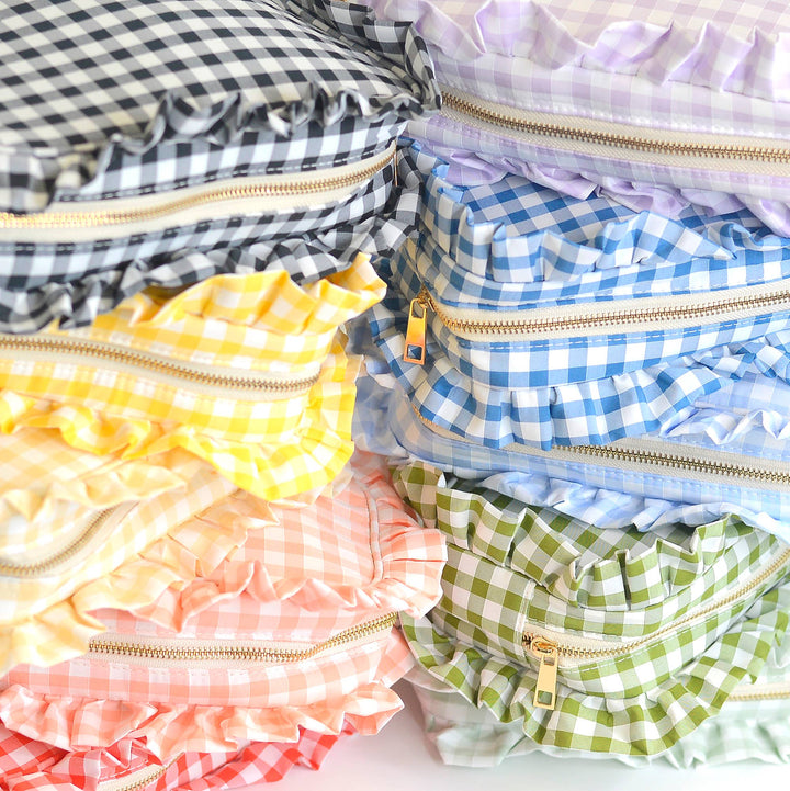 Gingham Ruffle Cosmetic Bag