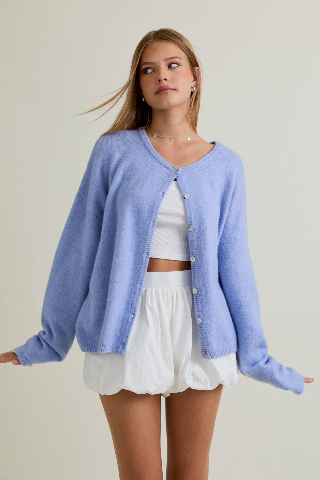 Monroe Knit Cardigan | Light Blue, Brown, Pink, Ivory