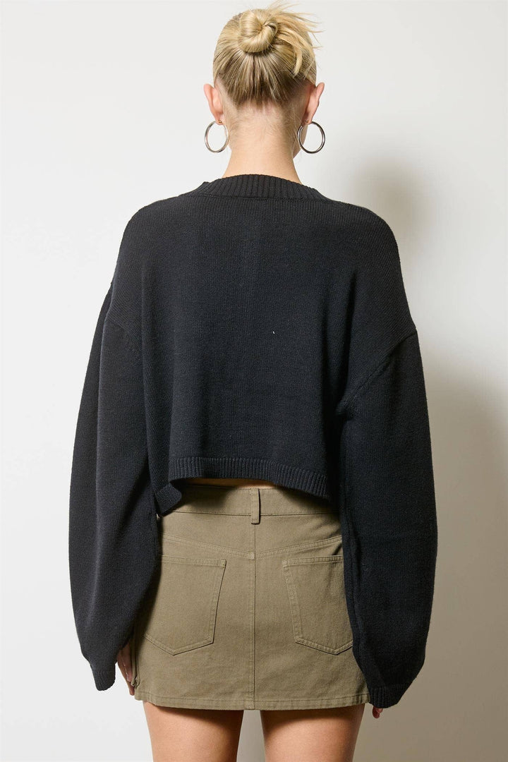 Button Front Cropped Knit Cardigan | Black + Olive + Burgundy