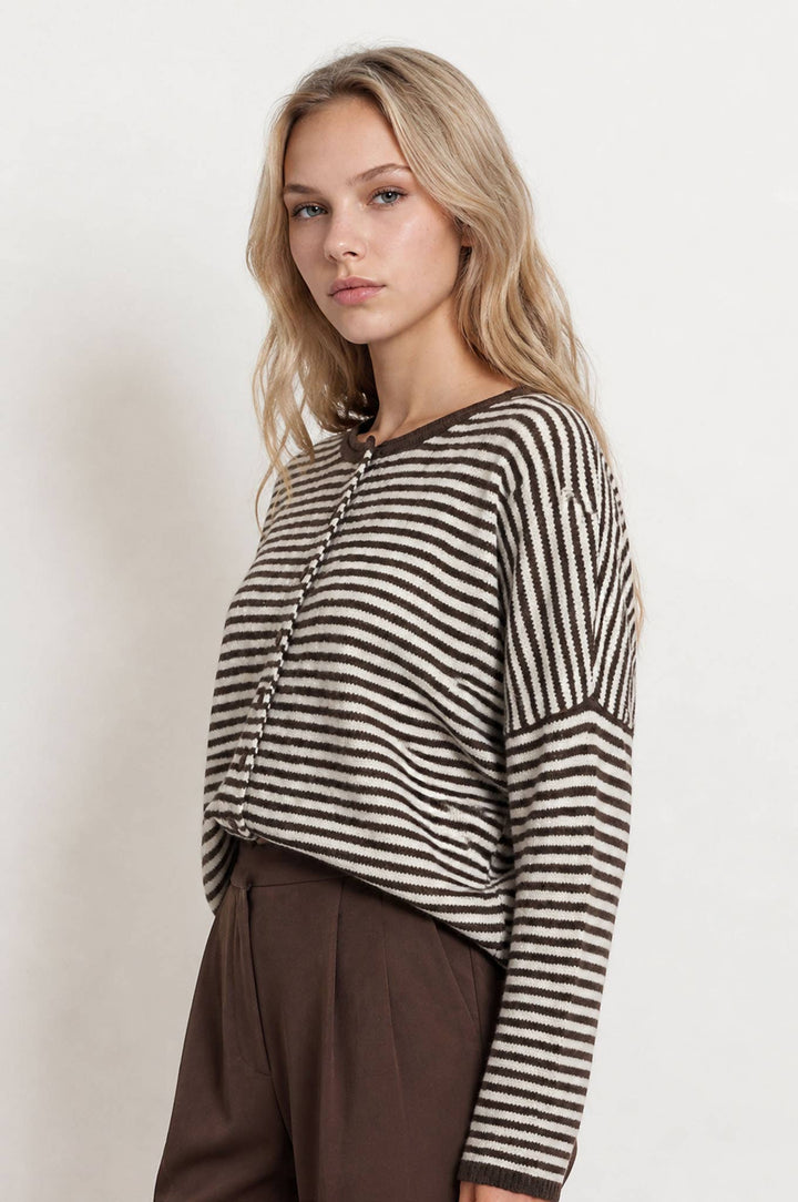 Aspen Stripe Sweater | Brown + Burgundy