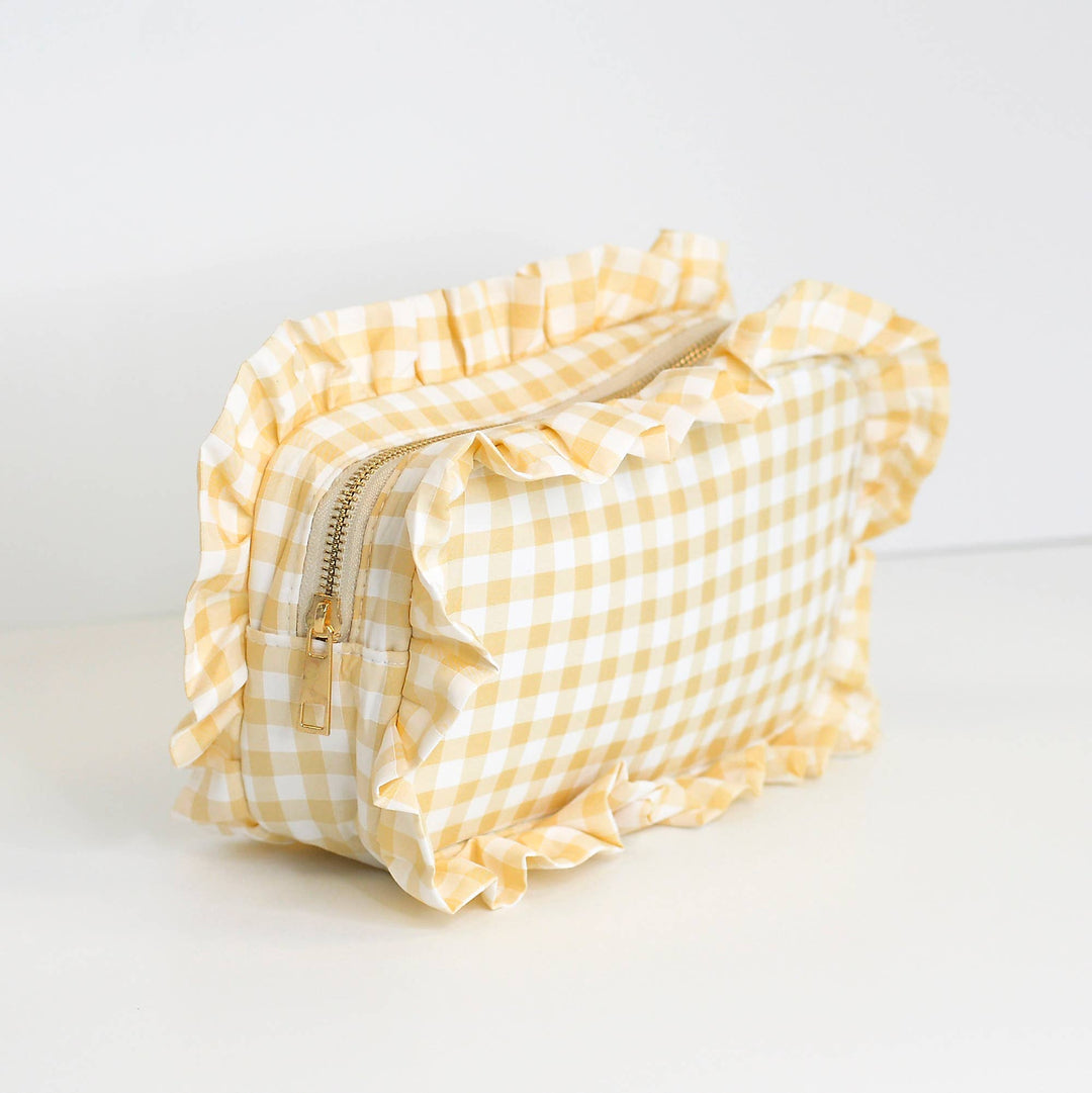 Gingham Ruffle Cosmetic Bag