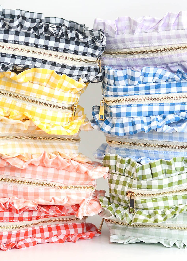Gingham Ruffle Cosmetic Bag