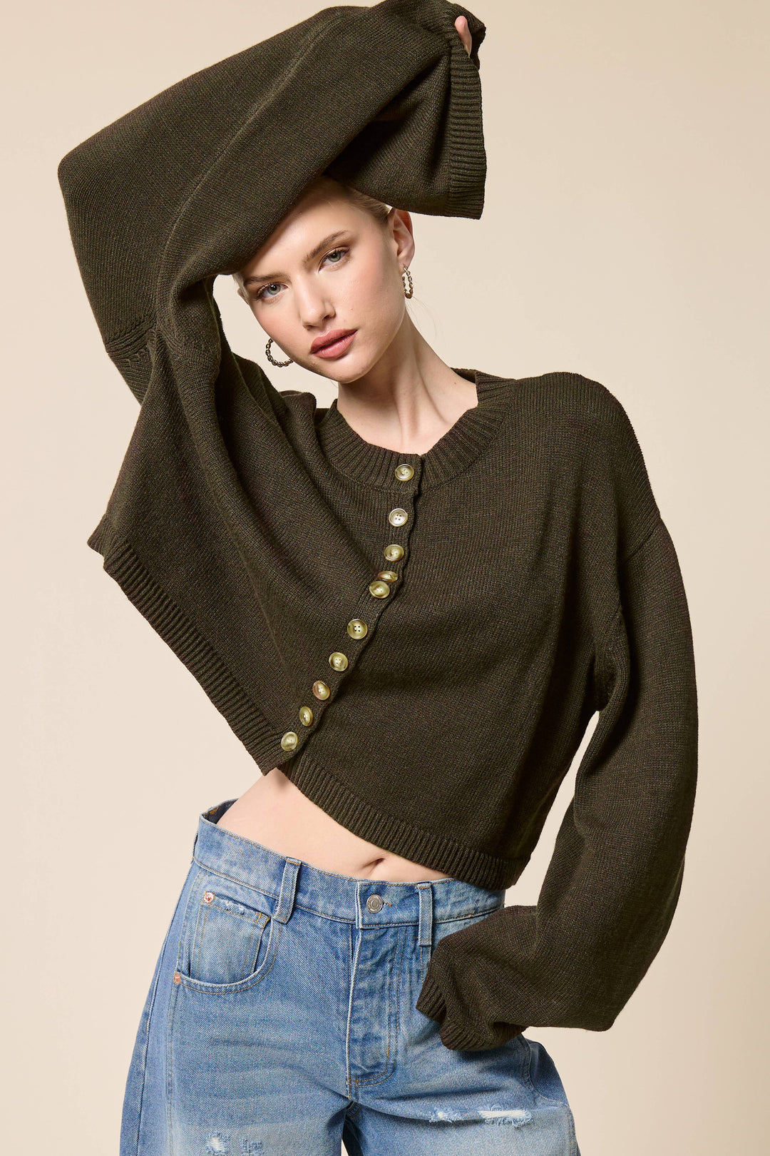 Button Front Cropped Knit Cardigan | Black + Olive + Burgundy