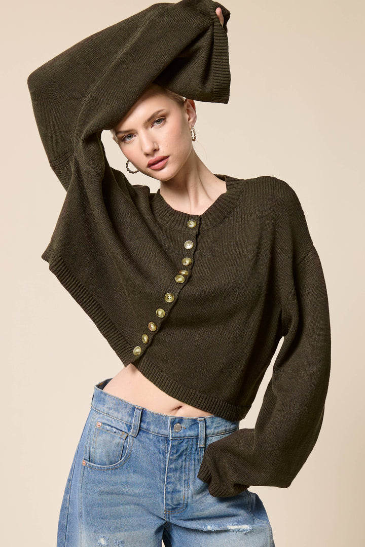 Button Front Cropped Knit Cardigan | Black + Olive + Burgundy