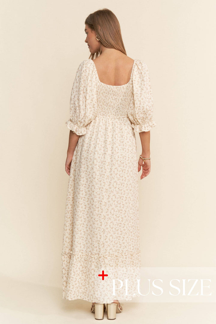 Floral Print Square Neckline Maxi Dress