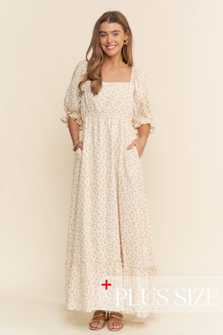 Floral Print Square Neckline Maxi Dress