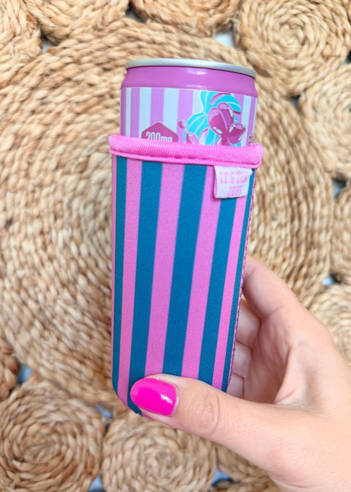 Slim Can Sleeve-Pink and Turquoise Stripe