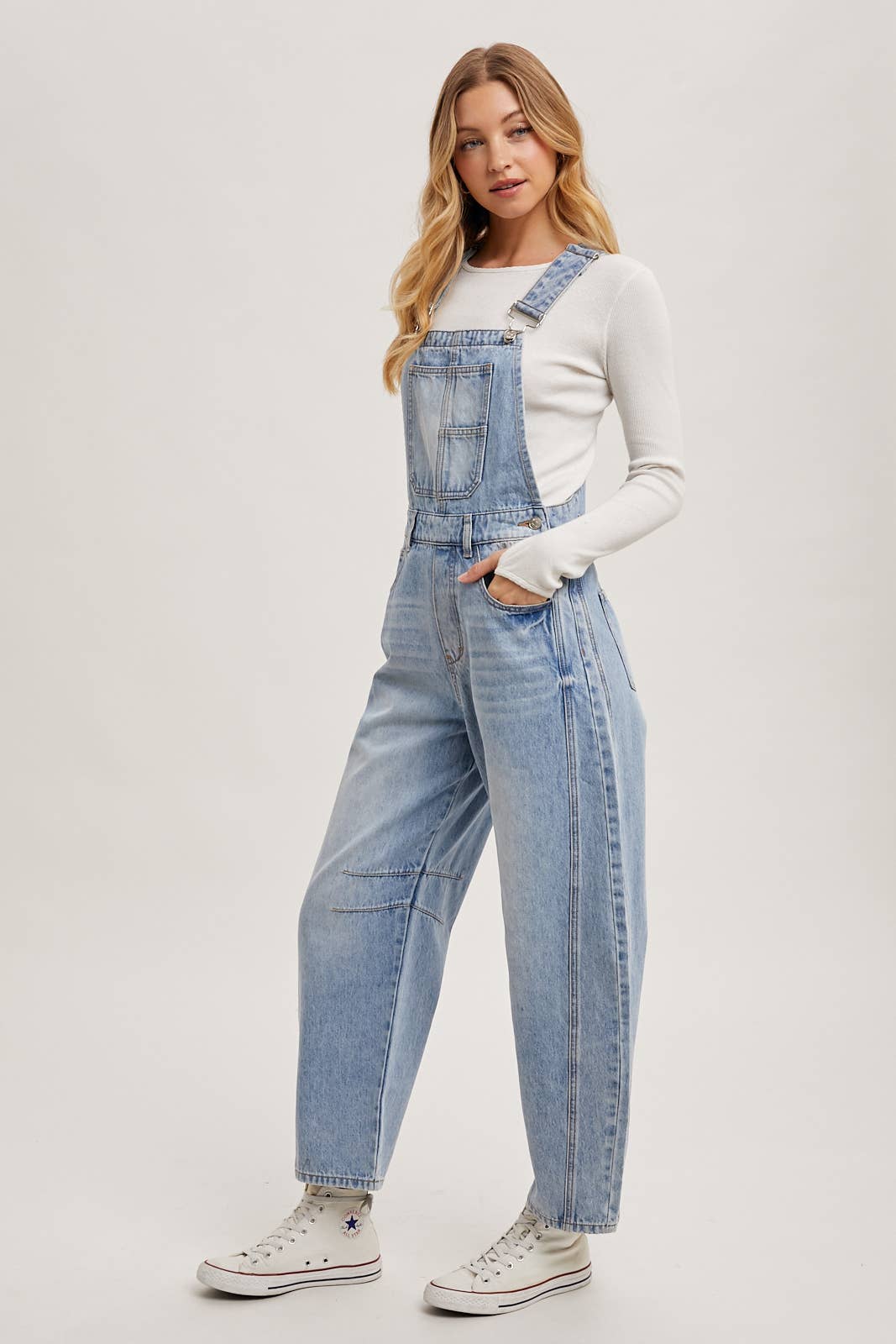 Denim Barrel Overalls