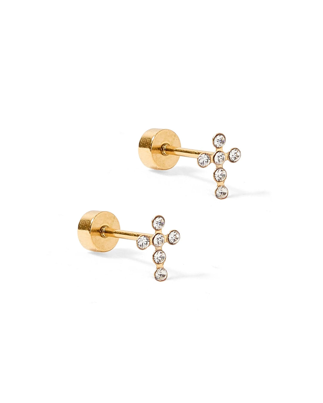 Clara Cross Gold Sparkle Stud Earrings