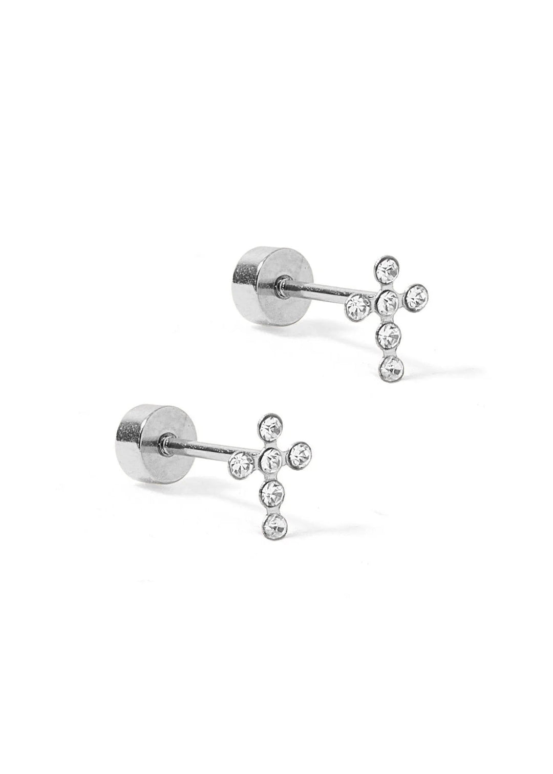 Clara Cross Silver Stud Earrings